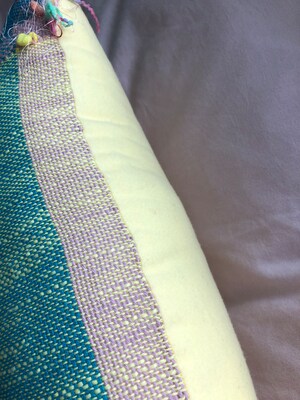 Handwoven Cushions, all Natural Cotton with delicate frills. Turquoise, pins and lavender. Approximately 12x18” - image5
